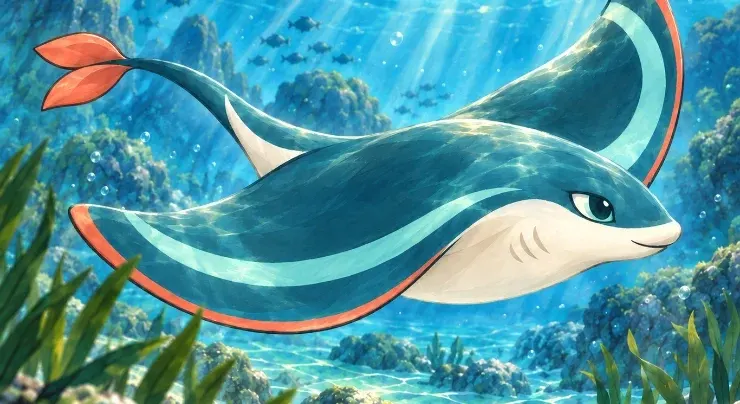 Nimbo, a small sea ray, gliding over a reef